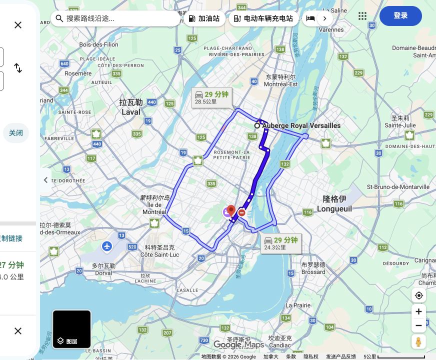 Auberge Royal Versailles到Indigo 1440 Stanley原路线预览